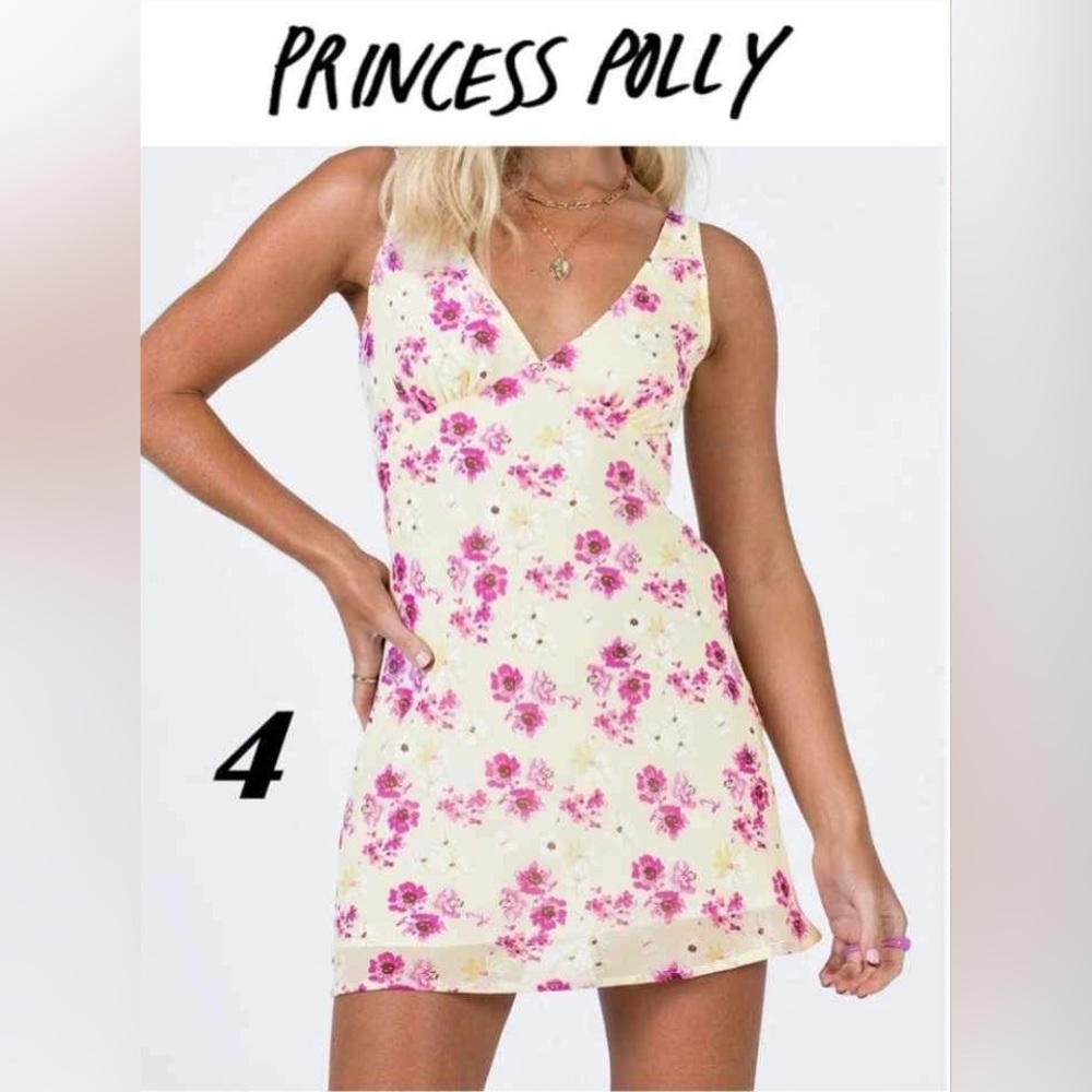 Princess Polly, Women's Nellie Floral Print Mini Dress-Yellow Floral. Size:4 US.